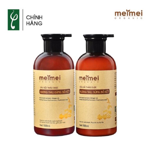 Combo dầu gội - dầu xả thảo dược Mei Mei siêu mượt: hương nhu, gừng, bồ kết 500ml