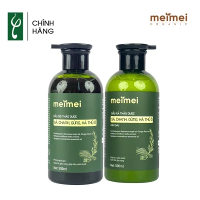 Combo dầu gội – dầu xả thảo dược Mei Mei kiềm dầu sả, chanh, gừng, hà thủ ô 500ml