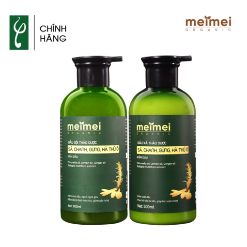 Combo dầu gội - dầu xả thảo dược Mei Mei kiềm dầu: sả, chanh, gừng, hà thủ ô 500ml 1