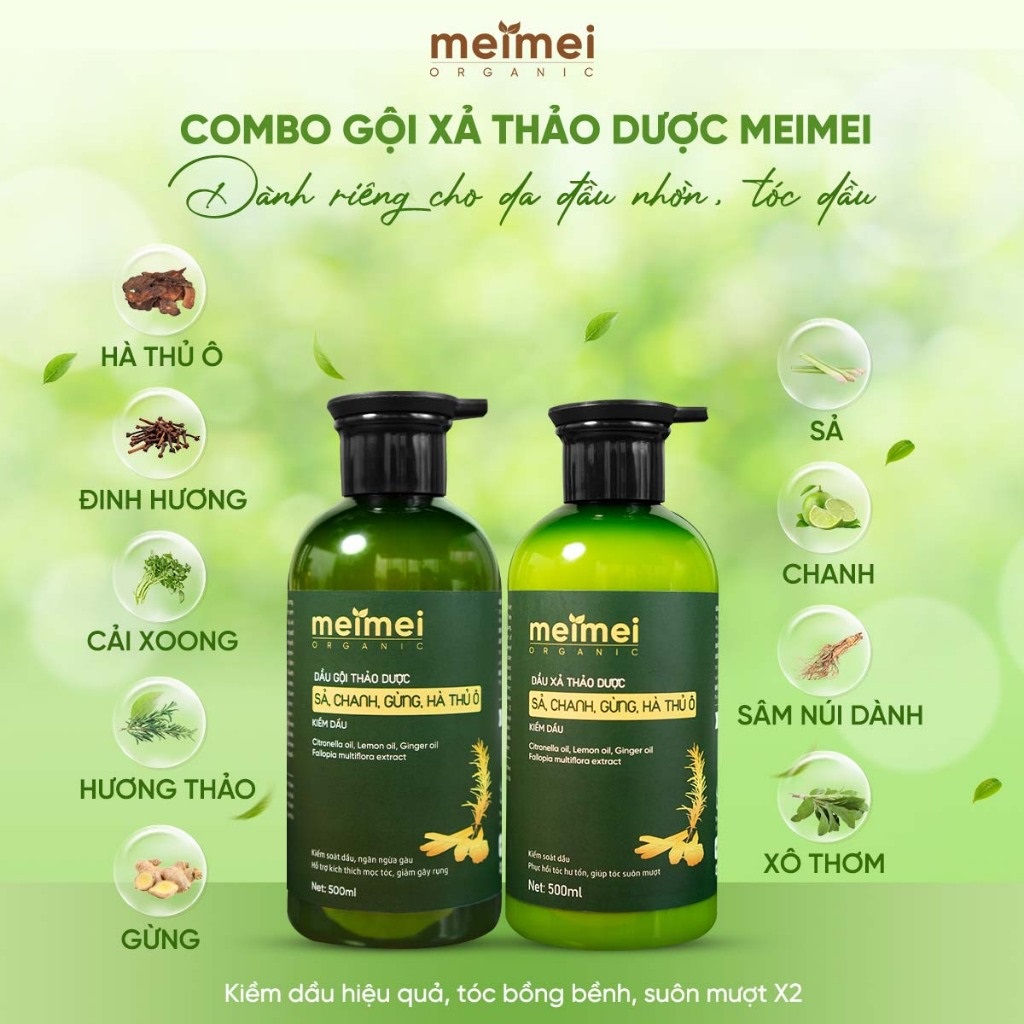 Combo dầu gội, xả thảo dược meimei