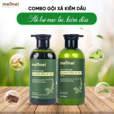 Combo dầu gội – dầu xả thảo dược Mei Mei kiềm dầu sả, chanh, gừng, hà thủ ô 300ml
