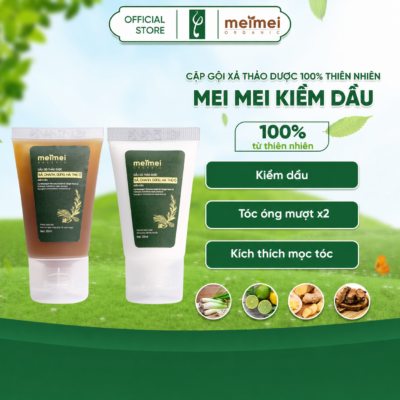 Combo dầu gội – dầu xả thảo dược Mei Mei kiềm dầu sả, chanh, gừng, hà thủ ô 30ml