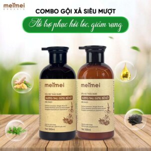 Combo dầu gội – dầu xả thảo dược Mei Mei siêu mượt hương nhu, gừng, bồ kết 300ml