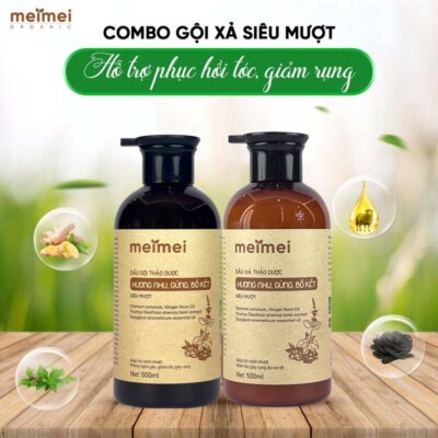 Combo dầu gội – dầu xả thảo dược Mei Mei siêu mượt hương nhu, gừng, bồ kết 300ml