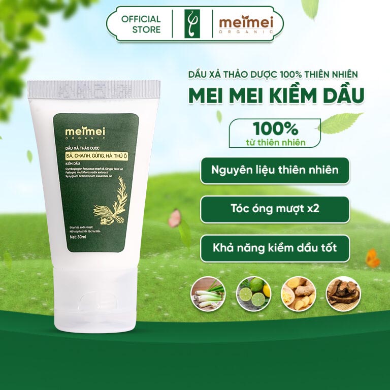 Dầu xả thảo dược Mei Mei kiềm dầu sả, chanh, gừng, hà thủ ô 30ml Dầu xả thảo dược Mei Mei kiềm dầu sả, chanh, gừng, hà thủ ô 30ml