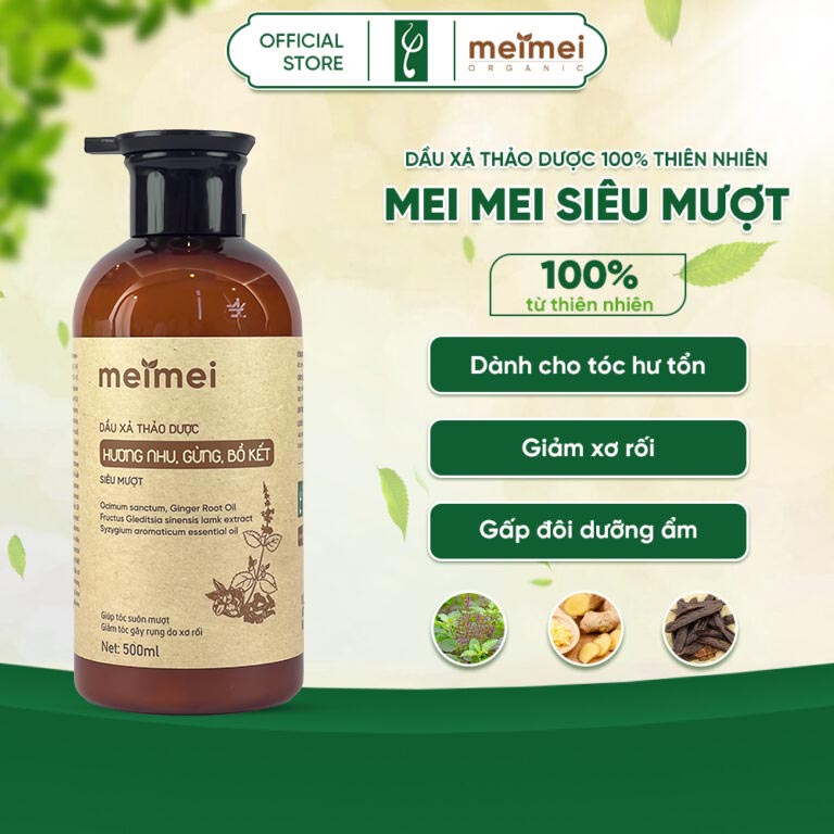 Dầu xả thảo dược Mei Mei siêu mượt hương nhu, gừng, bồ kết 300ml Dầu xả thảo dược Mei Mei siêu mượt hương nhu, gừng, bồ kết 300ml