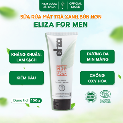 Sữa rửa mặt trà xanh, bùn non Eliza for Men 100g dành cho nam, giúp làm sạch, kiểm soát dầu và ngừa mụn