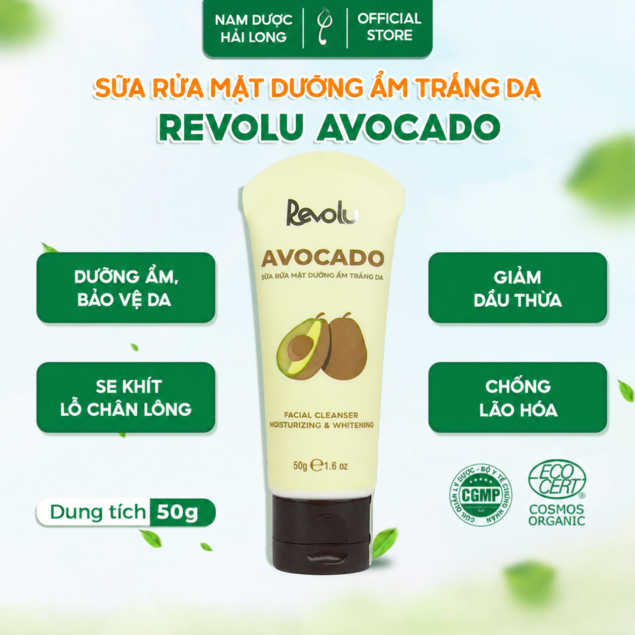 Sữa rửa mặt dưỡng ẩm trắng da Revolu Avocado 50g (2) Sữa rửa mặt dưỡng ẩm trắng da Revolu Avocado 50g
