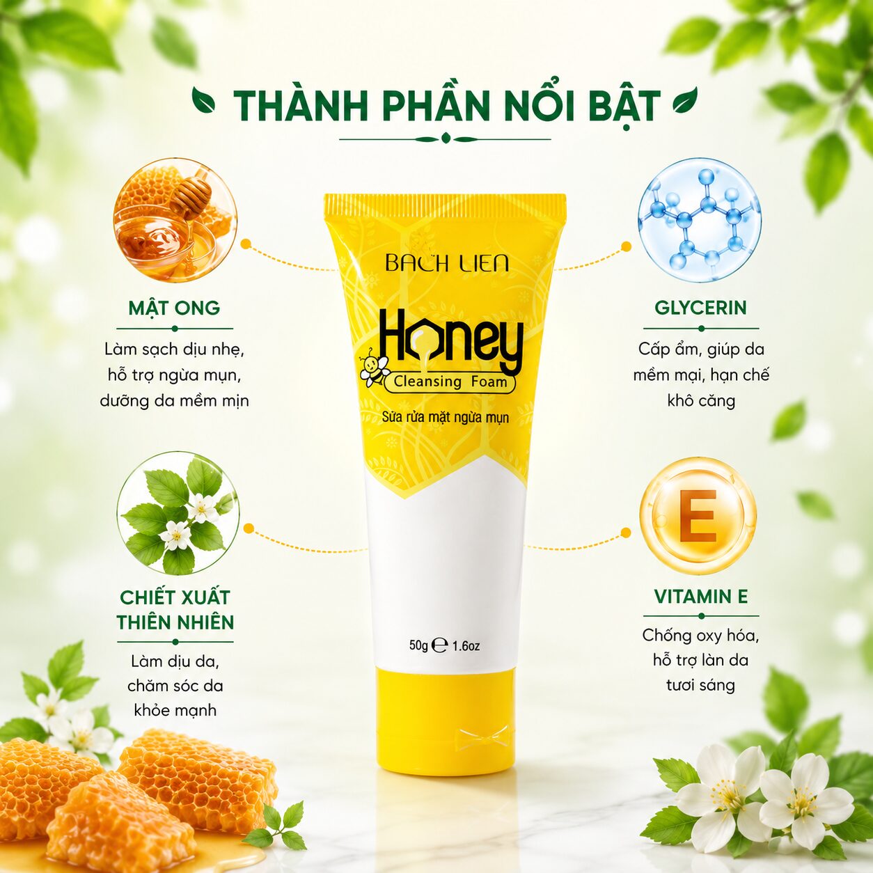 Sữa rửa mặt ngừa mụn Bạch Liên Honey (3)