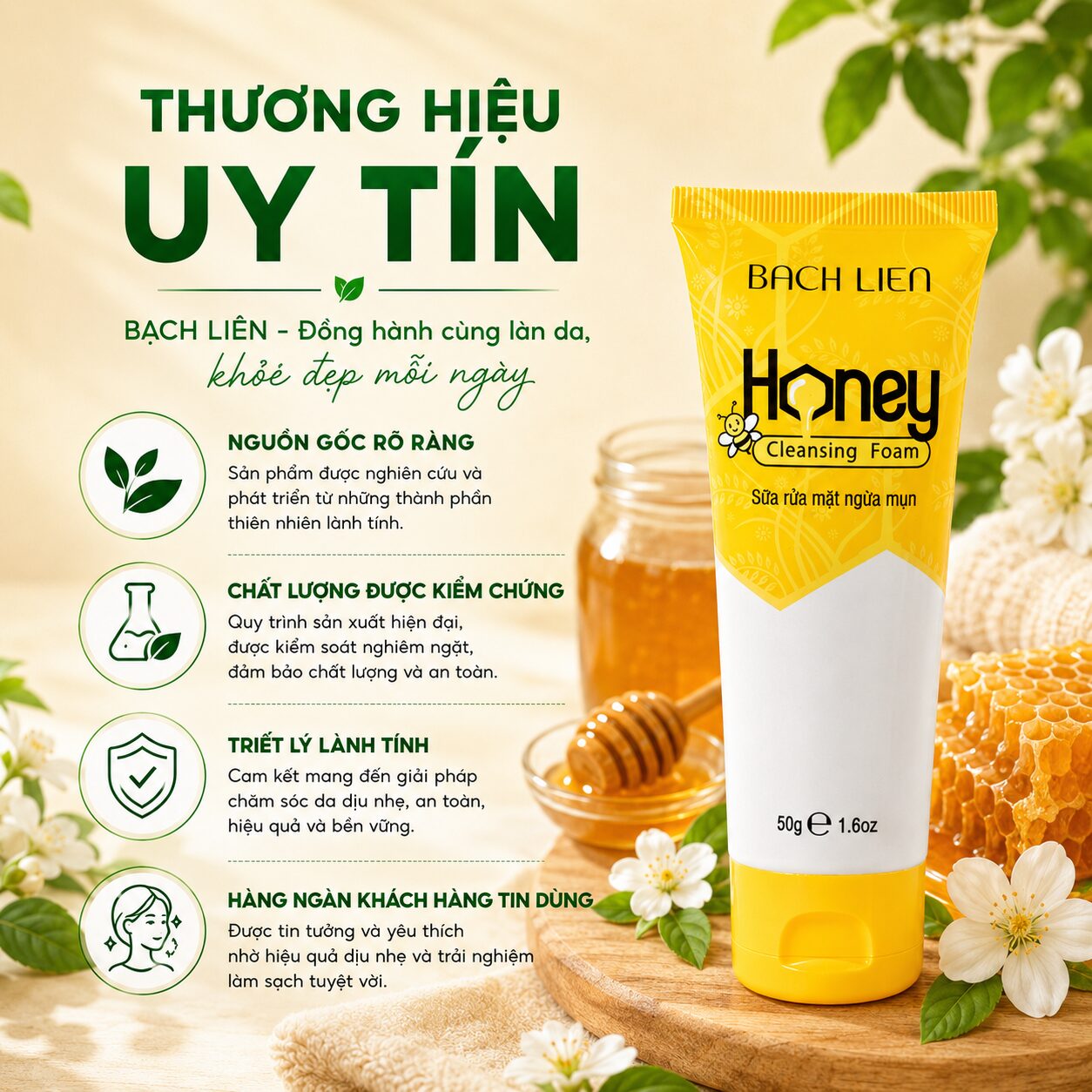 Sữa rửa mặt ngừa mụn Bạch Liên Honey (5)