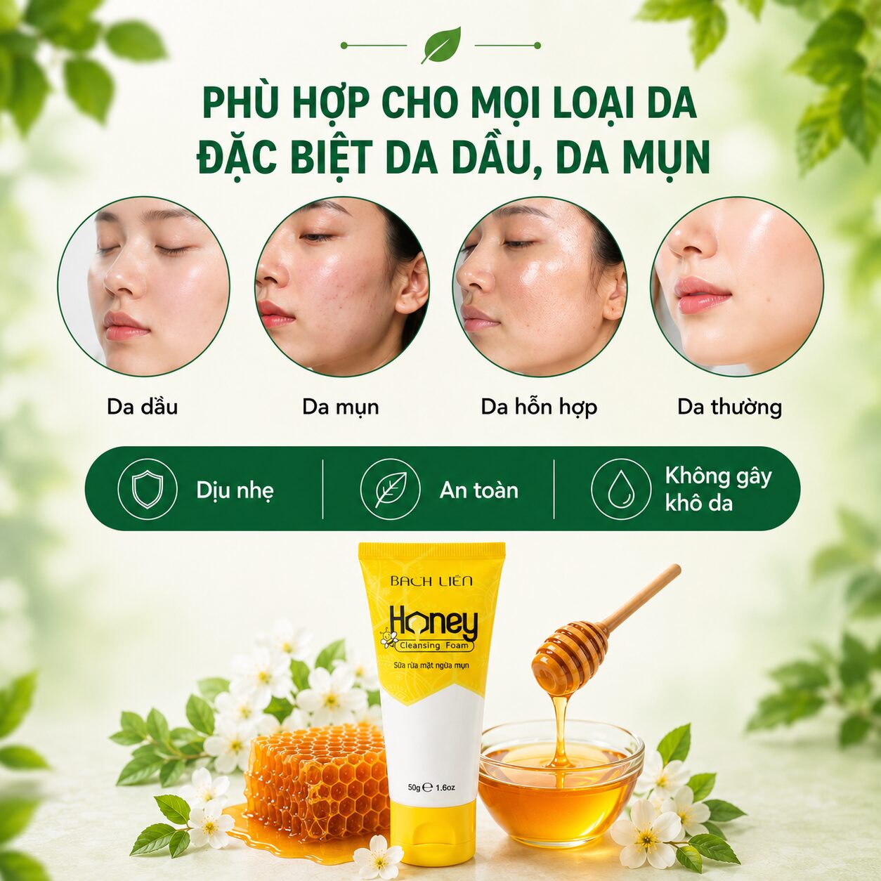 Sữa rửa mặt ngừa mụn Bạch Liên Honey (8)