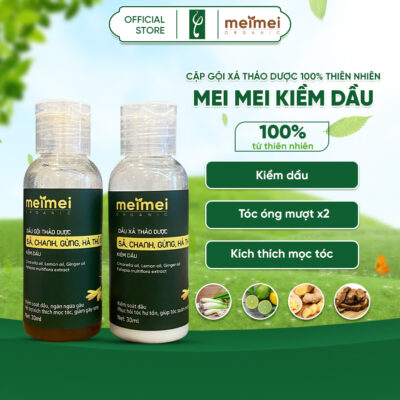 Combo dầu gội – dầu xả thảo dược Mei Mei kiềm dầu: sả, chanh, gừng, hà thủ ô 30ml