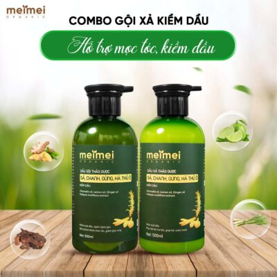 Combo dầu gội – dầu xả thảo dược Mei Mei kiềm dầu: sả, chanh, gừng, hà thủ ô 300ml