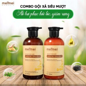 Combo dầu gội – dầu xả thảo dược Mei Mei siêu mượt: hương nhu, gừng, bồ kết 300ml