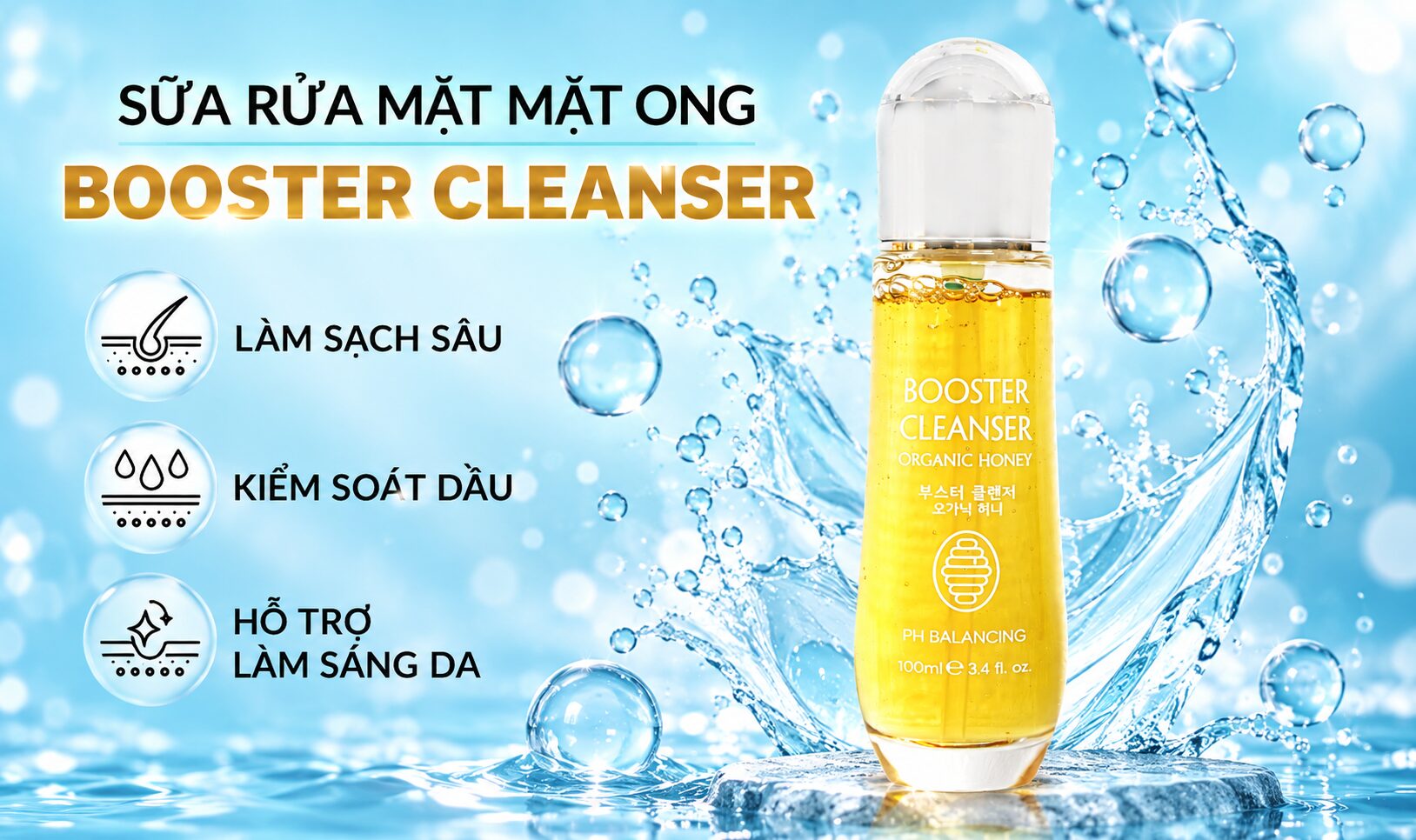 Sữa rửa mặt chiết xuất mật ong Booster Cleanser Genie