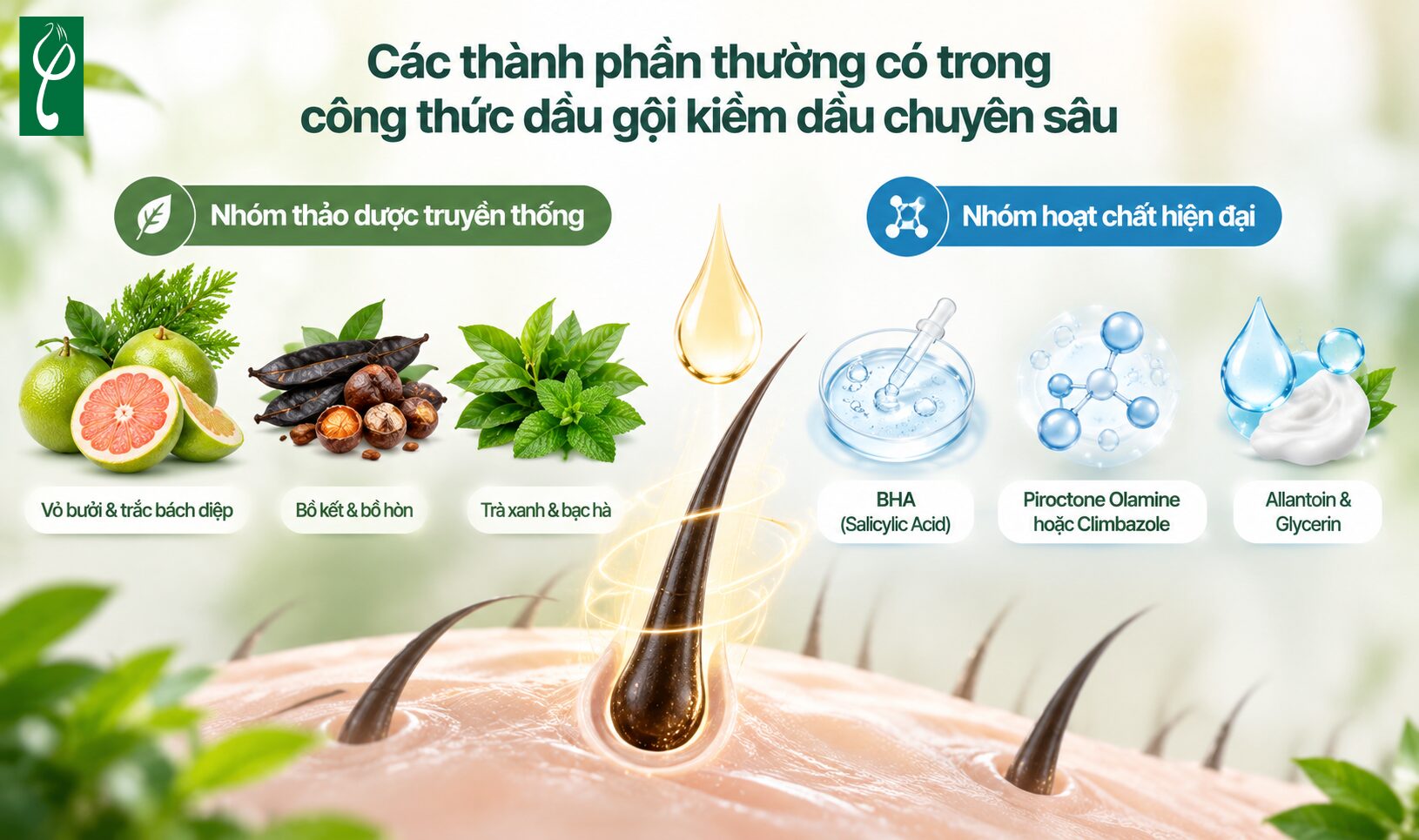 Các thành phần thường có trong công thức dầu gội kiềm dầu chuyên sâu