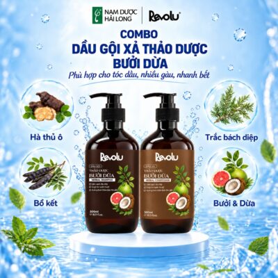 Combo dầu gội xả thảo dược bưởi dừa revolu 500ml
