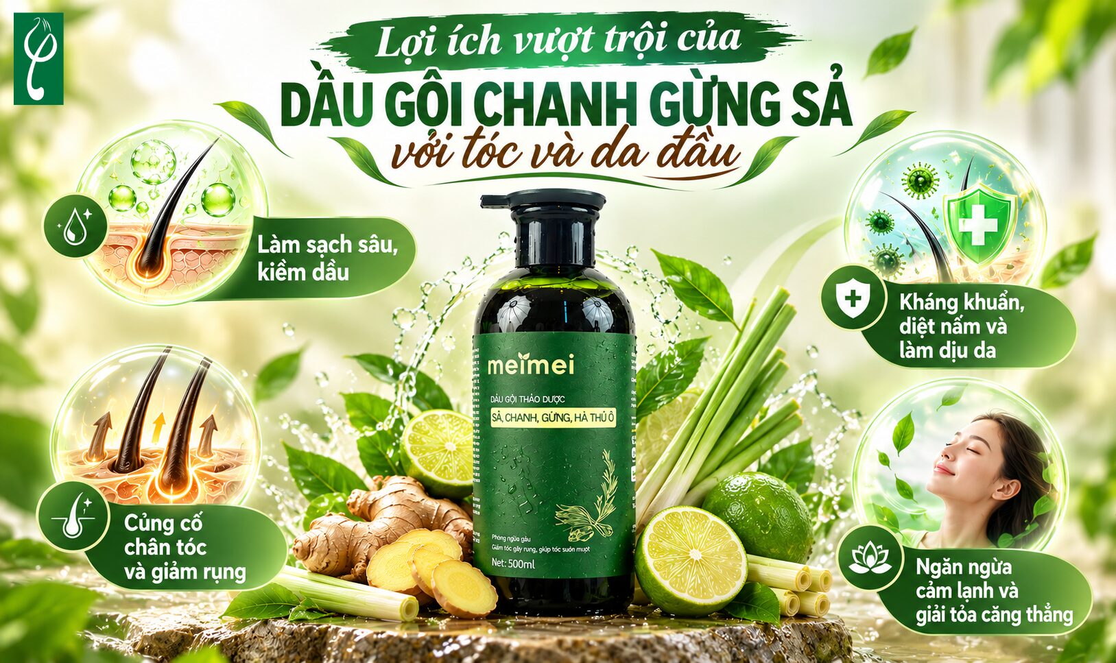 Lợi ích vượt trội của dầu gội chanh gừng sả với tóc và da đầu