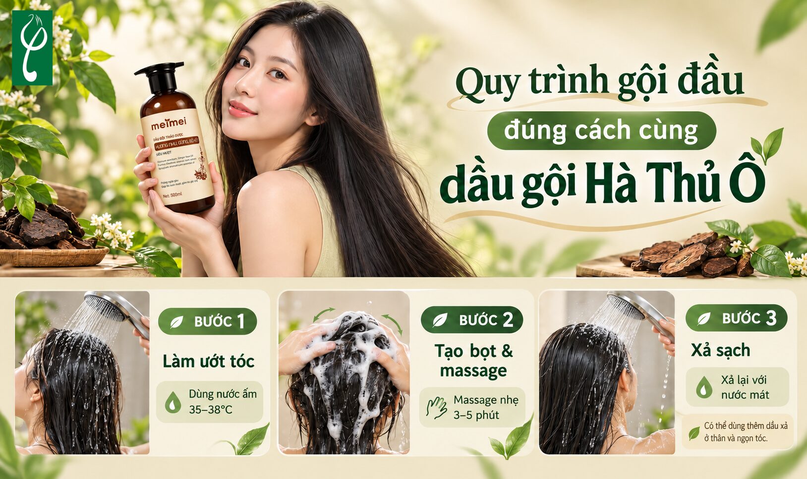 Quy trình gội đầu đúng cách cùng dầu gội Hà Thủ Ô