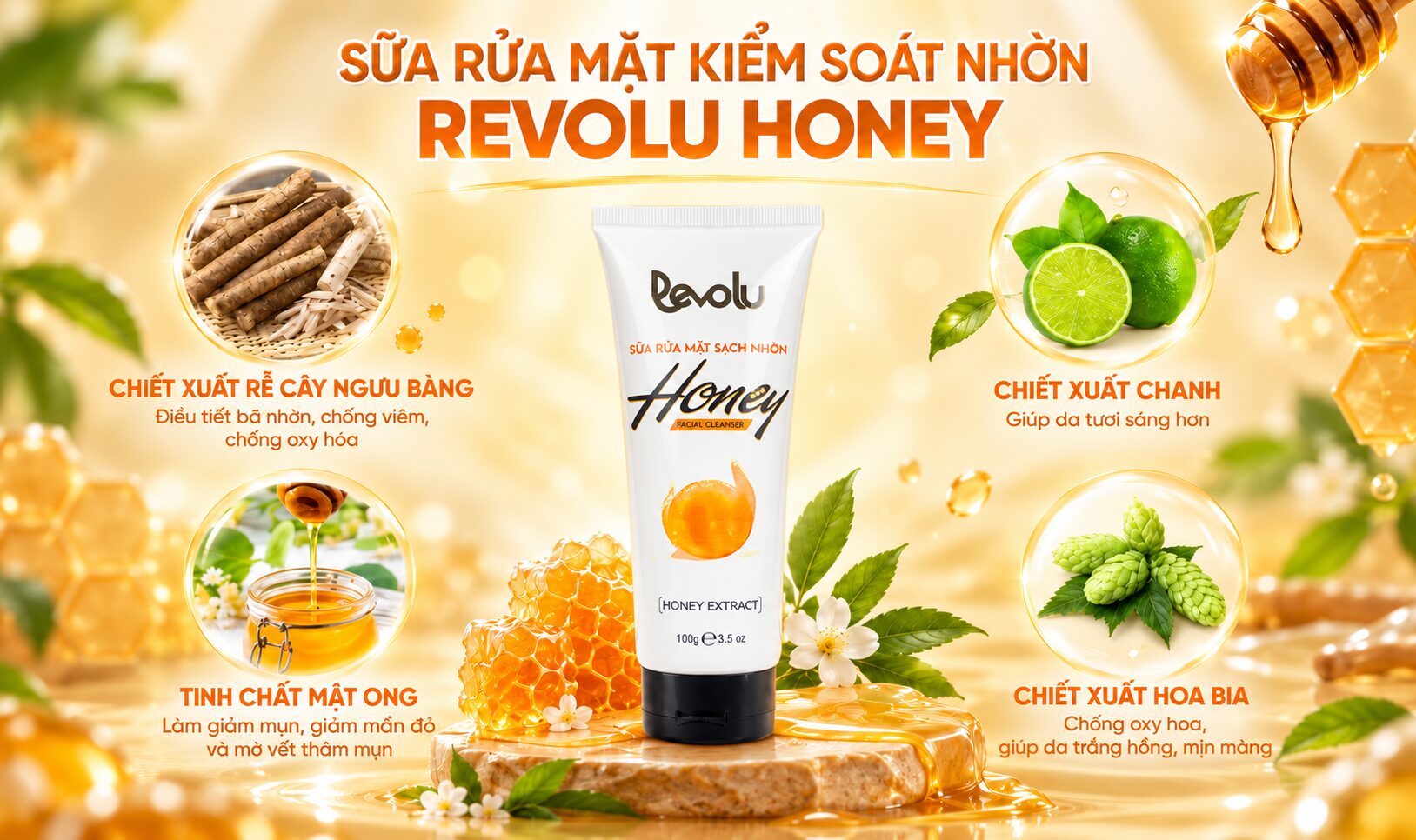 Sữa rửa mặt kiểm soát nhờn Revolu Honey