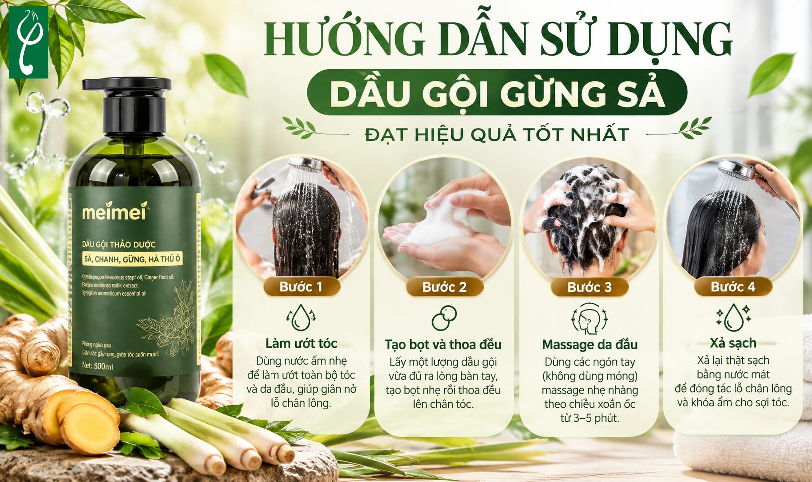 Hướng dẫn sử dụng dầu gội gừng sả đạt hiệu quả tốt nhất