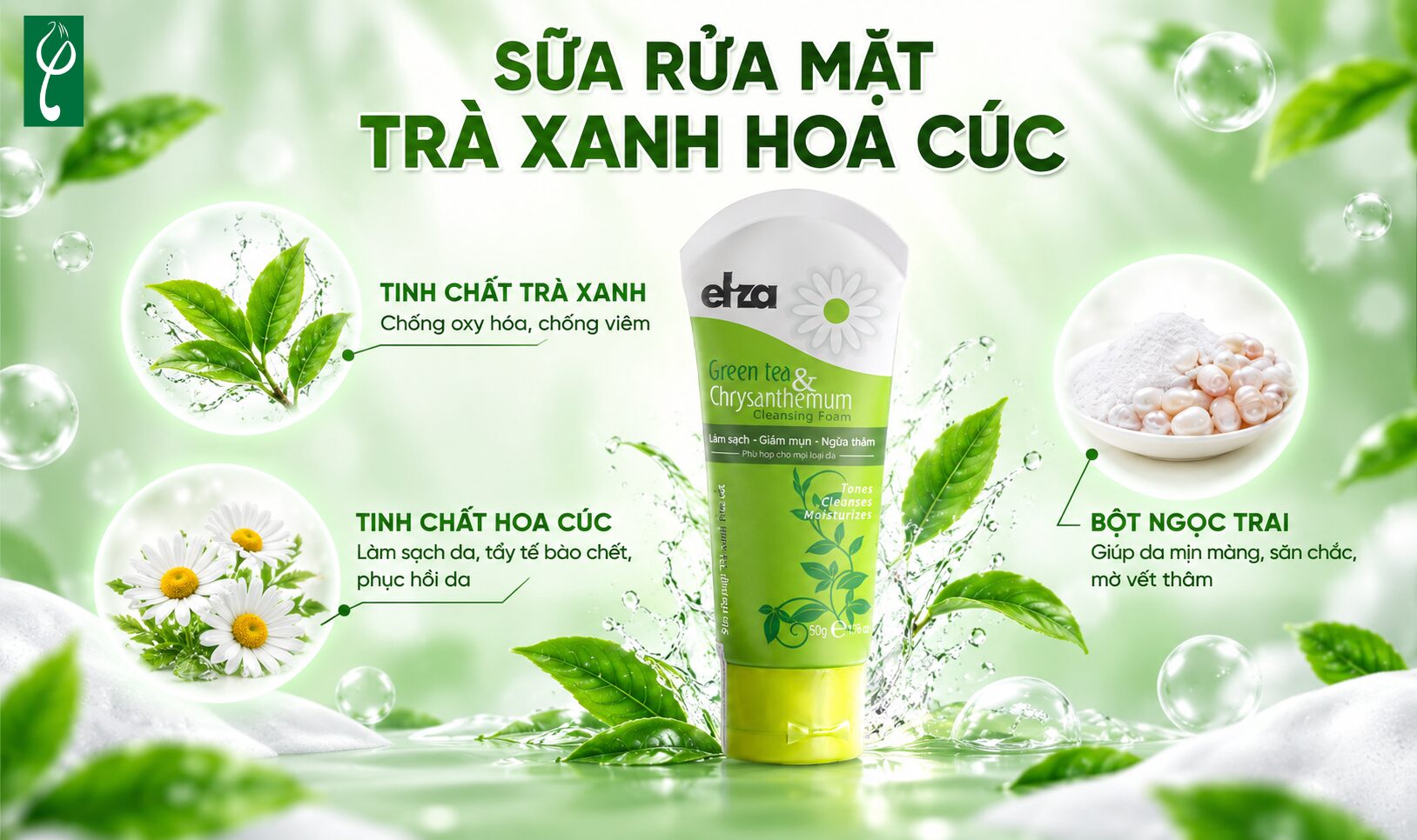 Sữa rửa mặt kháng khuẩn Eliza Trà Xanh Hoa Cúc